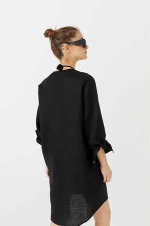 Exuma Linen Shirt Dress - Black