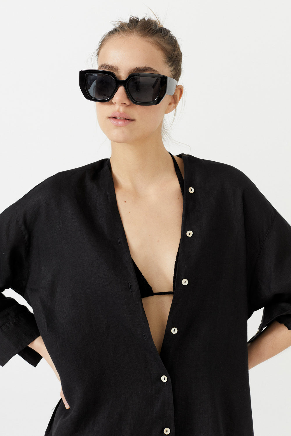 Exuma Linen Shirt Dress - Black