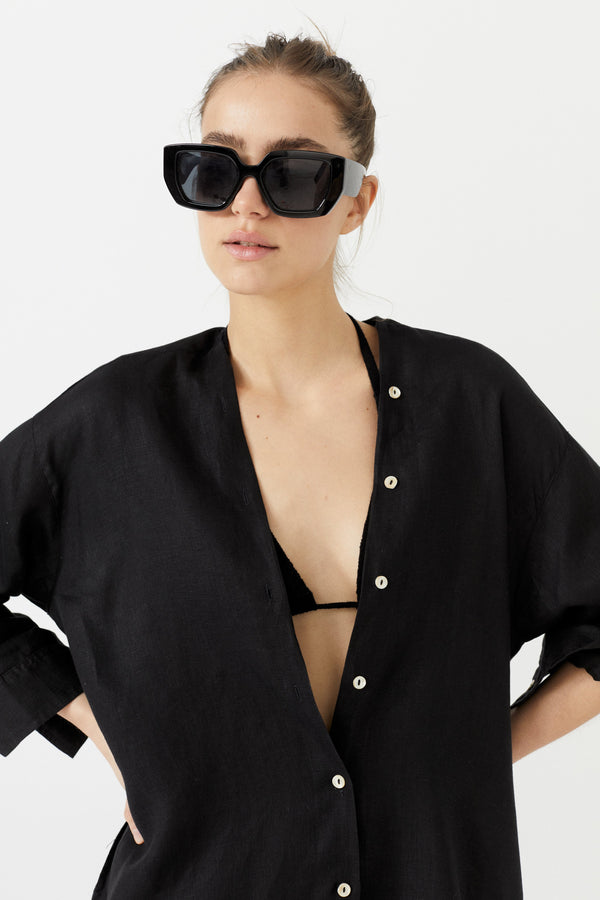Exuma Linen Shirt Dress - Black