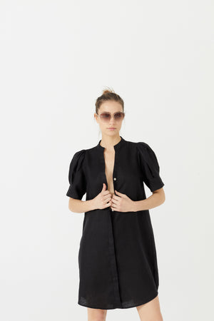 Athina Short Linen Dress - Black