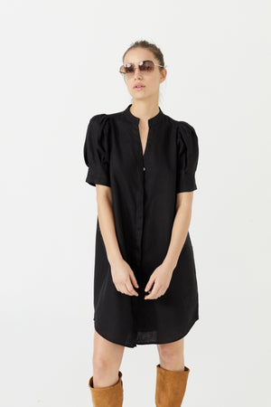 Athina Short Linen Dress - Black