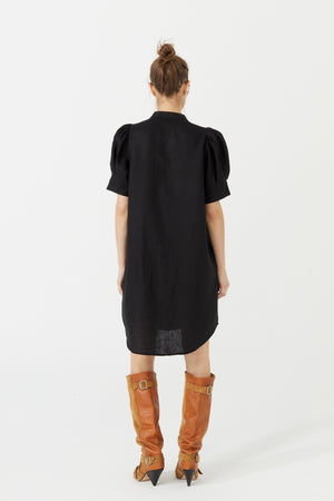 Athina Short Linen Dress - Black