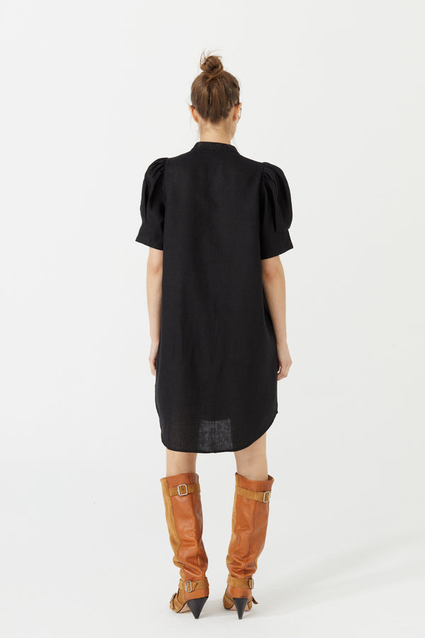 Athina Short Linen Dress - Black