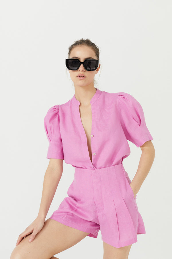 Frida Linen Shorts - Petunia Pink