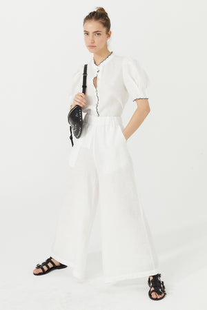 Scallop Linen Shirt - White