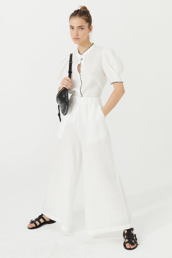 Scallop Linen Shirt - White