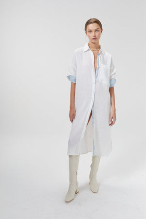 Island Linen Midi Dress - Off-White with Contrasting Details