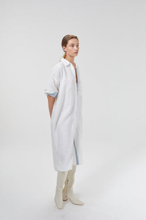 Island Linen Midi Dress - Off-White with Contrasting Details