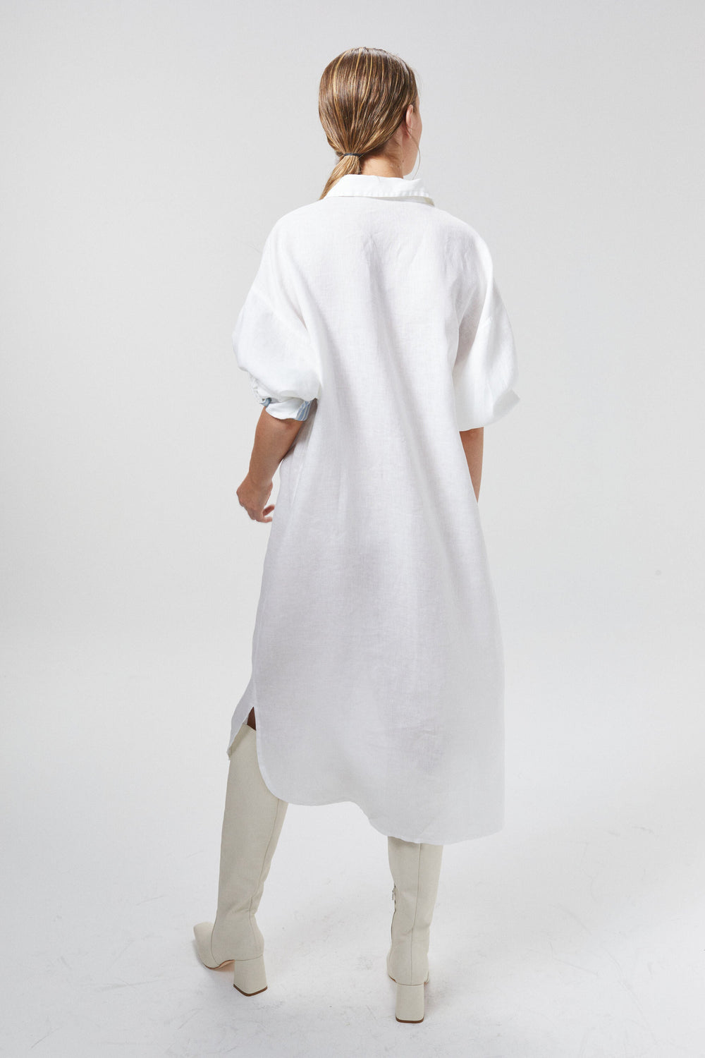 Island Linen Midi Dress - Off-White with Contrasting Details