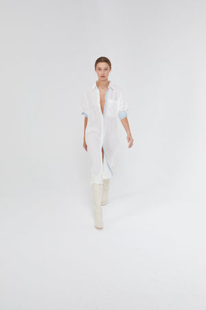 Island Linen Midi Dress - Off-White with Contrasting Details