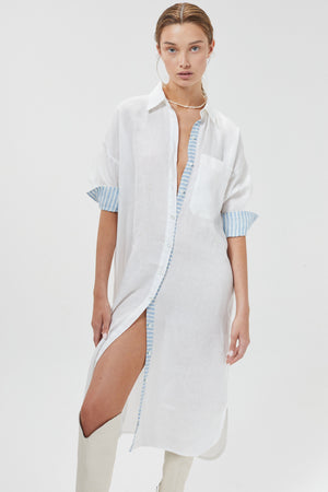 Island Linen Midi Dress - Off-White with Contrasting Details