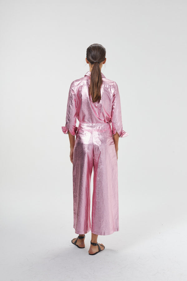 San Marino Metallic Linen Shirt - Pink