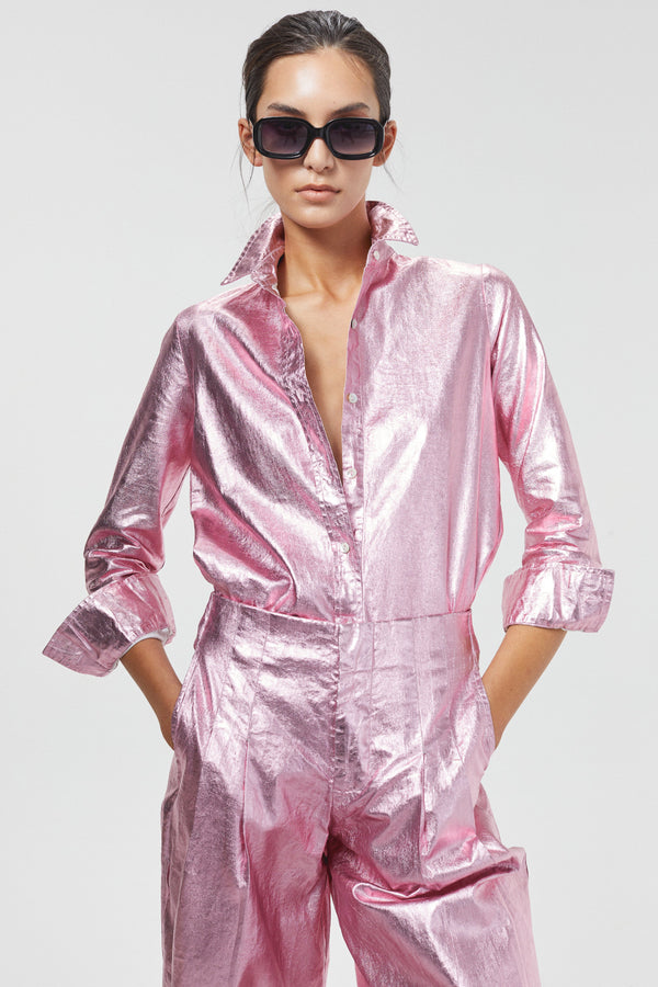 San Marino Metallic Linen Shirt - Pink