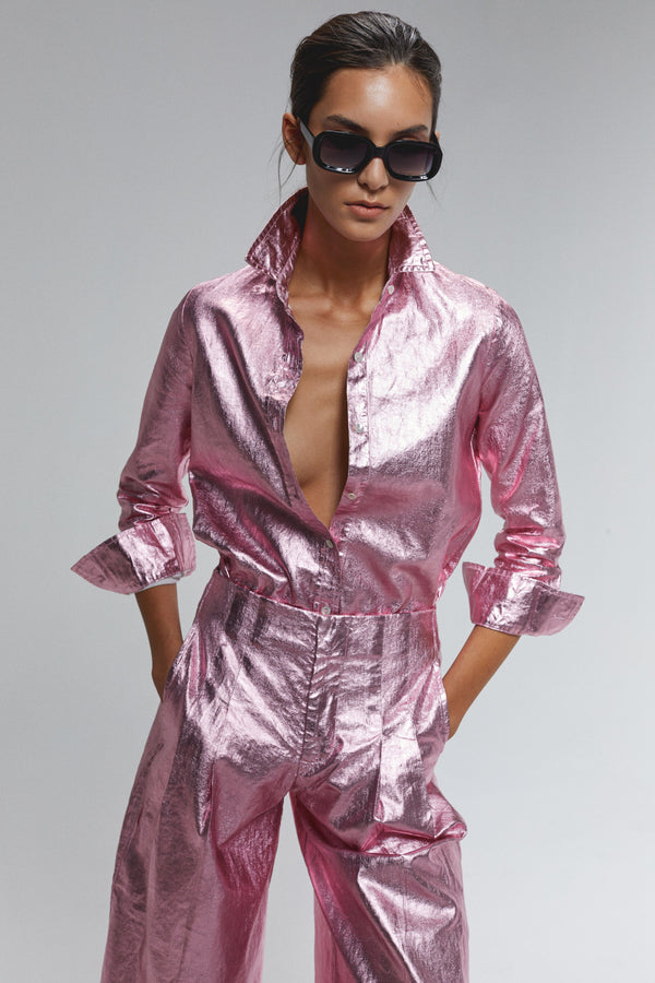 San Marino Metallic Linen Shirt - Pink
