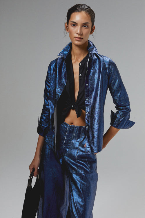 San Marino Metallic Linen Shirt - Dark Blue