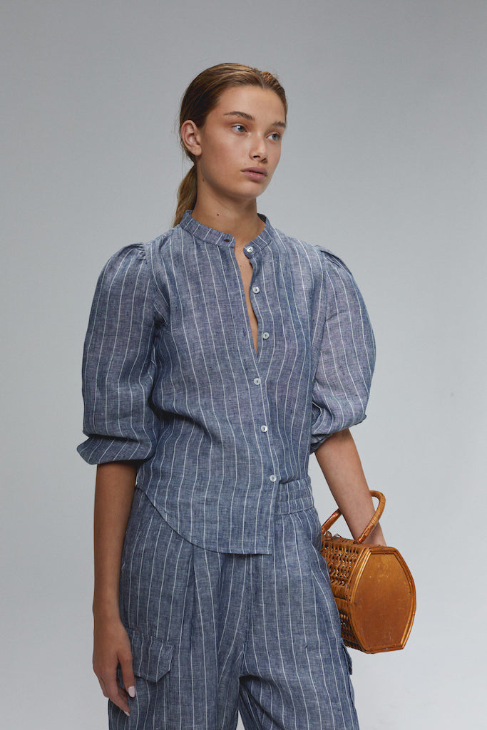 Meknes Linen Shirt - Navy Stripes