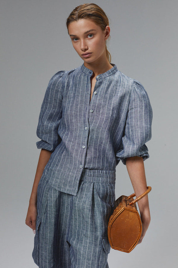 Meknes Linen Shirt - Navy Stripes
