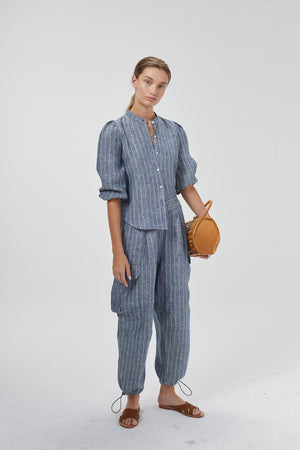 Meknes Linen Shirt - Navy Stripes