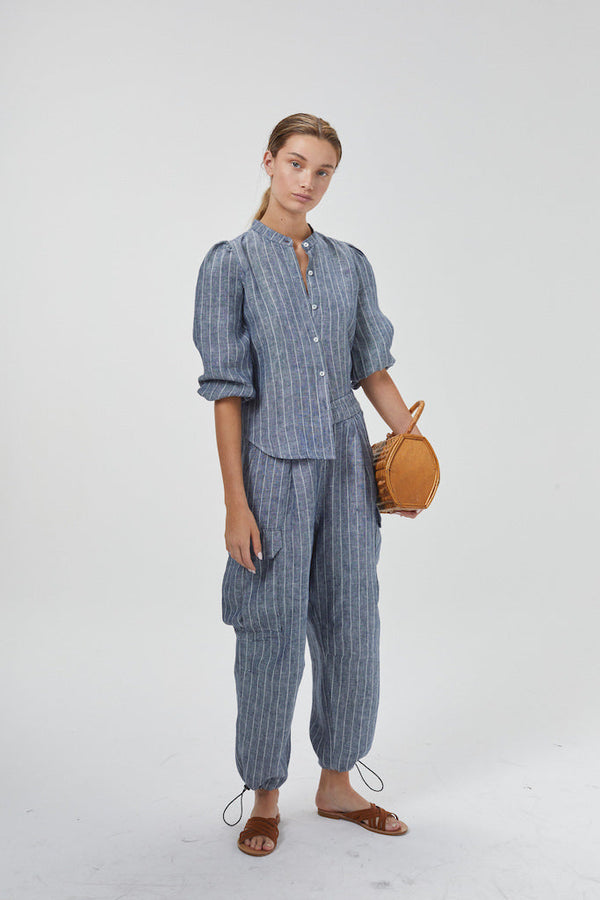 Meknes Linen Shirt - Navy Stripes