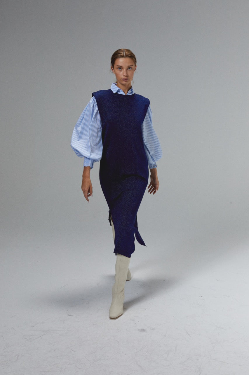 Glitter Knitted Dress - Navy Blue