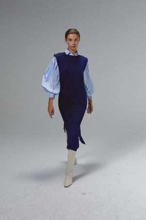 Glitter Knitted Dress - Navy Blue