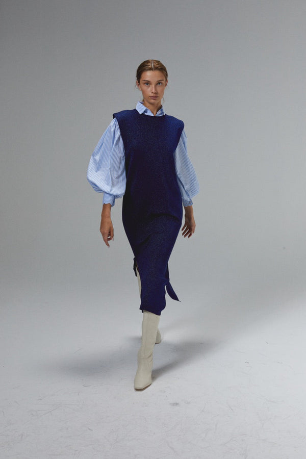 Glitter Knitted Dress - Navy Blue