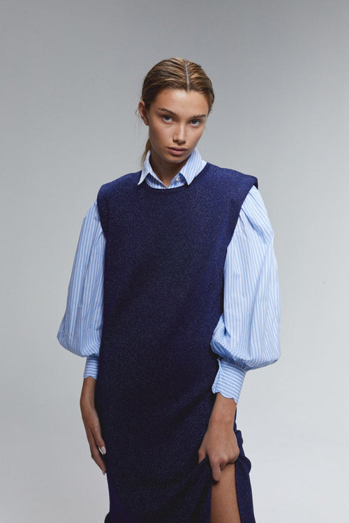 Glitter Knitted Dress - Navy Blue