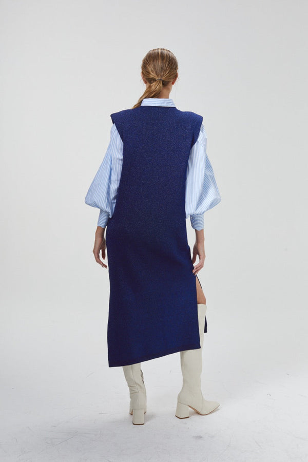Glitter Knitted Dress - Navy Blue