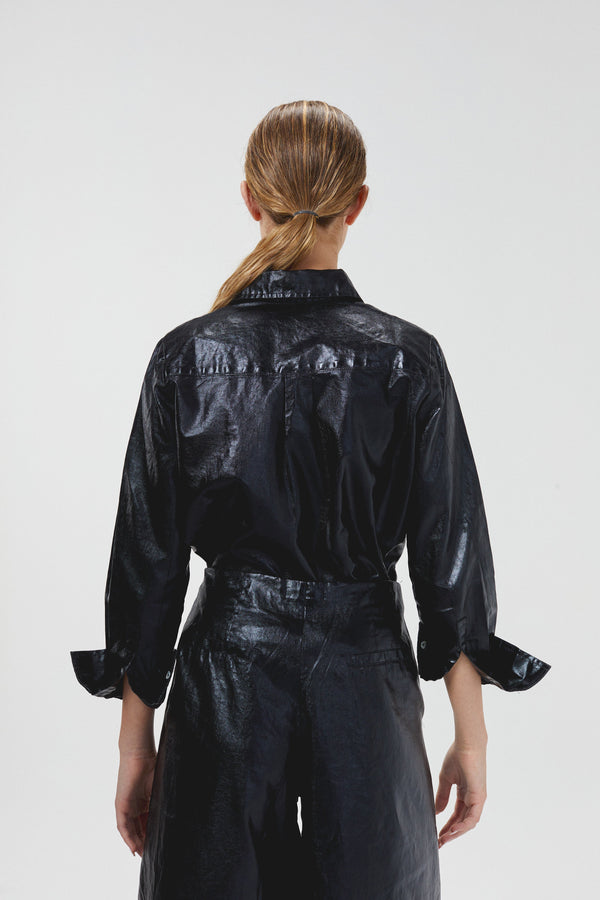 San Marino Metallic Linen Shirt - Black