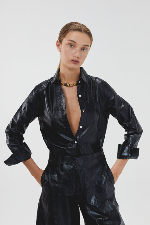 San Marino Metallic Linen Shirt - Black