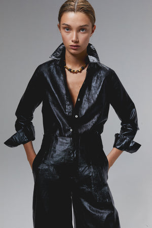 San Marino Metallic Linen Shirt - Black