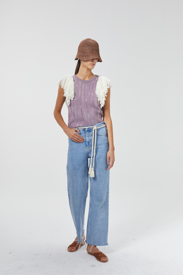 Lake Merino Wool Vest - Lilac w/Natural Fringes