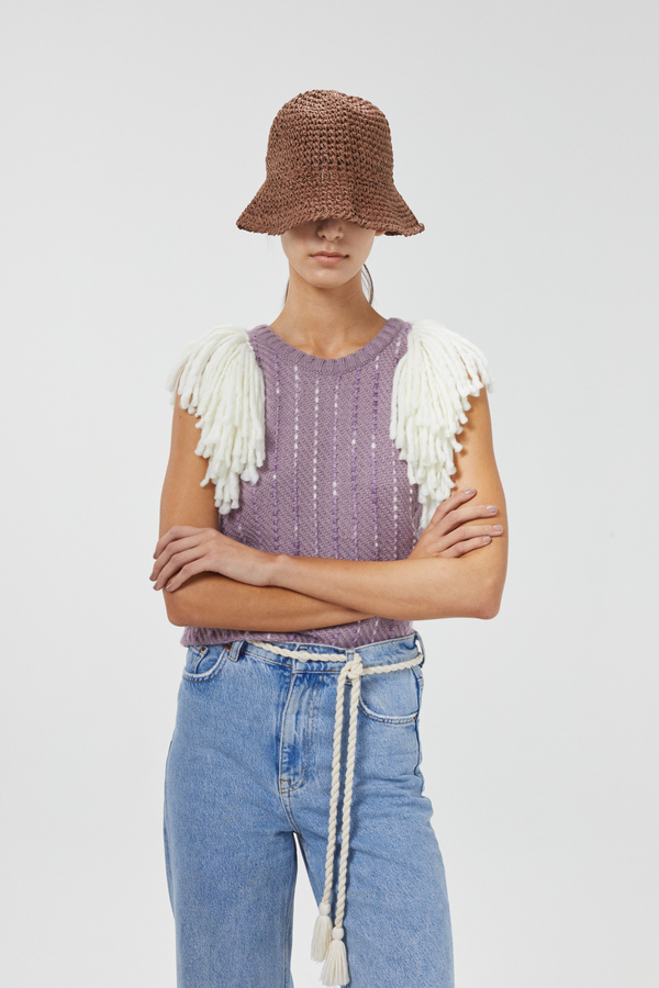 Lake Merino Wool Vest - Lilac w/Natural Fringes