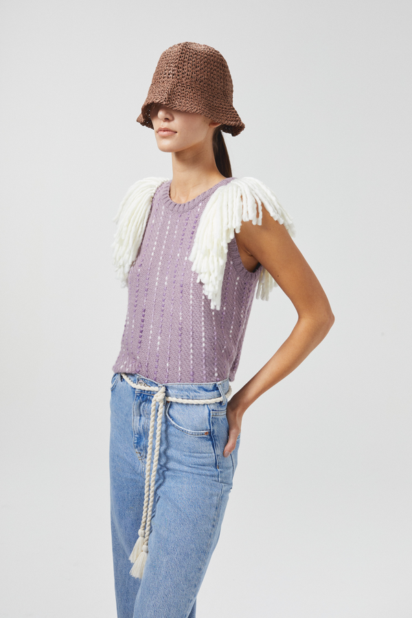Lake Merino Wool Vest - Lilac w/Natural Fringes