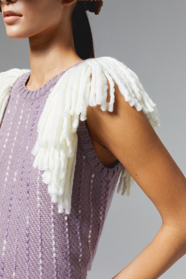 Lake Merino Wool Vest - Lilac w/Natural Fringes