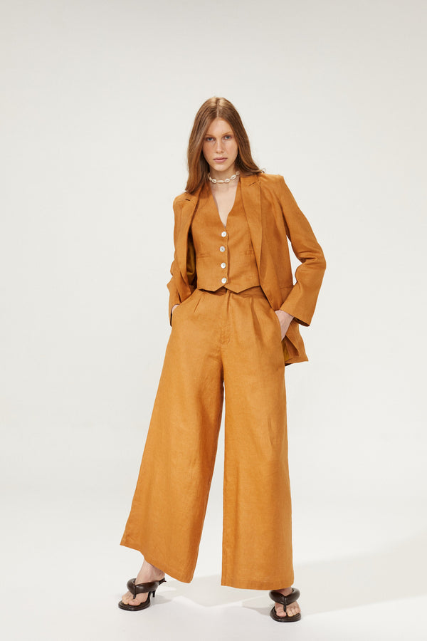 Milano Linen Blazer - Caramel