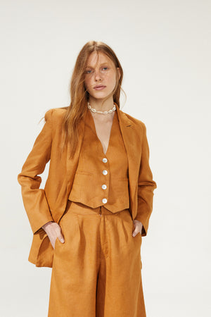 Milano Linen Blazer - Caramel