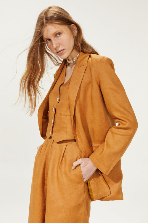 Milano Linen Blazer - Caramel