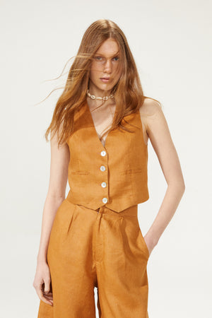Paris Linen Vest - Caramel