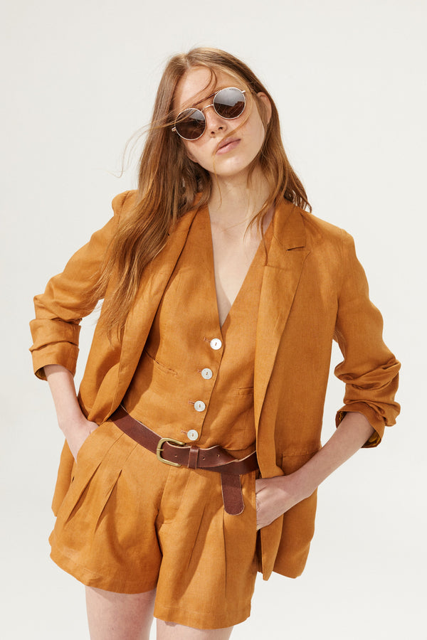 Milano Linen Blazer - Caramel