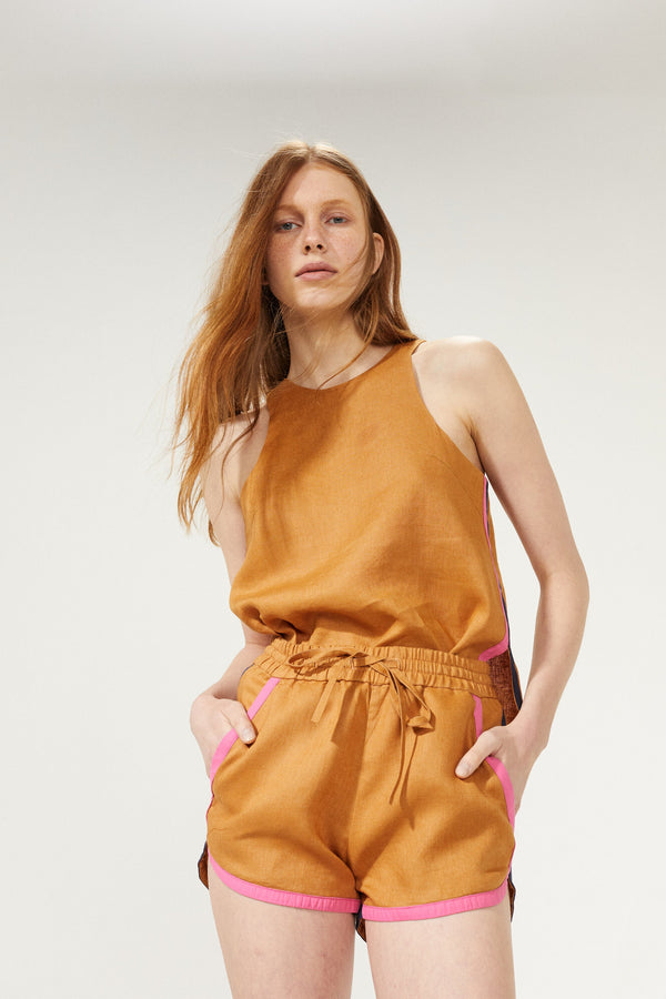 Track Linen Short - Caramel
