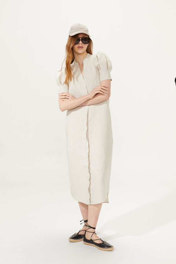 Athina Midi Linen Dress - Natural