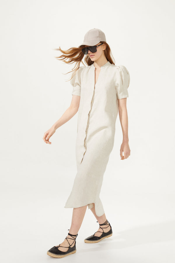 Athina Midi Linen Dress - Natural