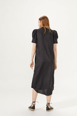 Athina Midi Linen Dress - Black
