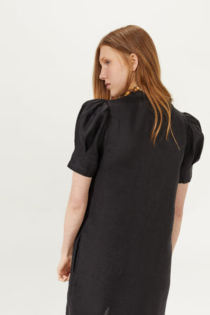 Athina Midi Linen Dress - Black