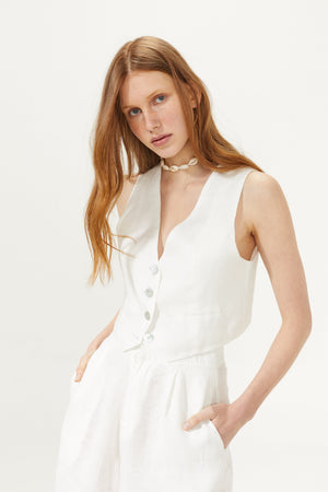 Paris Linen Vest - White