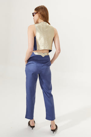 Texas Linen Pants - Deep Blue with Gold
