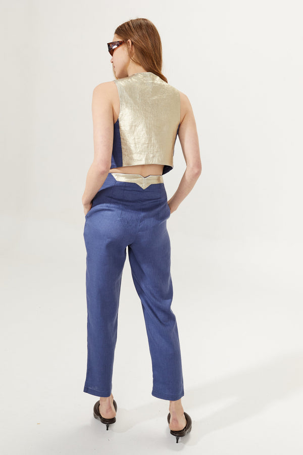 Texas Linen Pants - Deep Blue with Gold