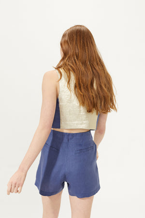 Sunset Linen Short - Deep Blue with Gold