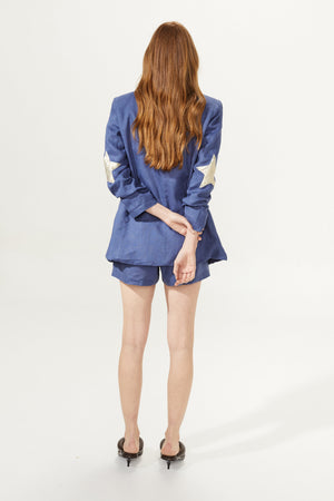 Sunset Linen Short - Deep Blue with Gold